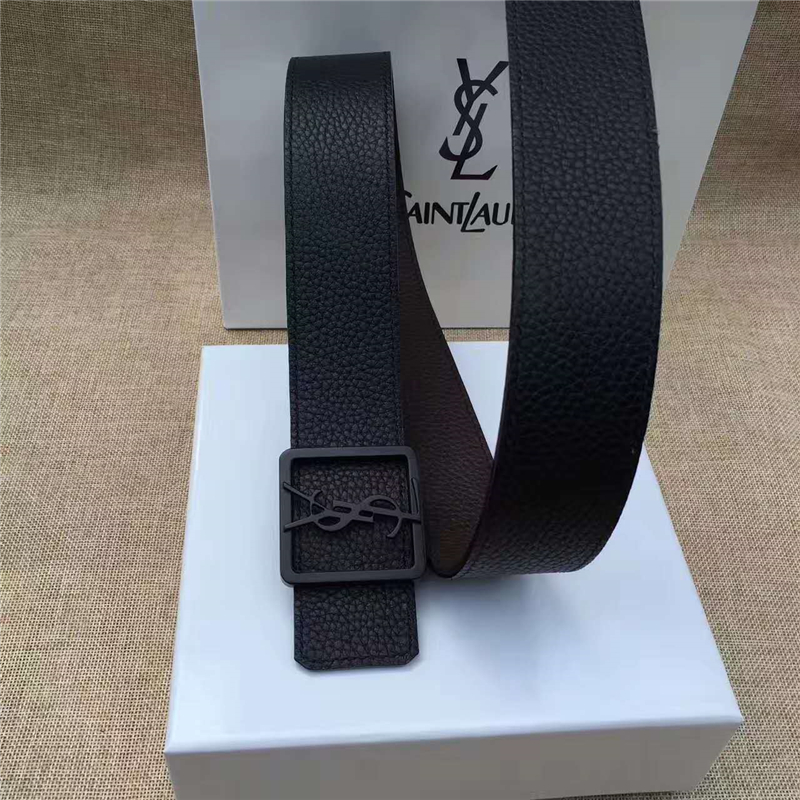 圣羅蘭 SYL 頭層牛皮荔枝紋 原單扣頭 雙面可用