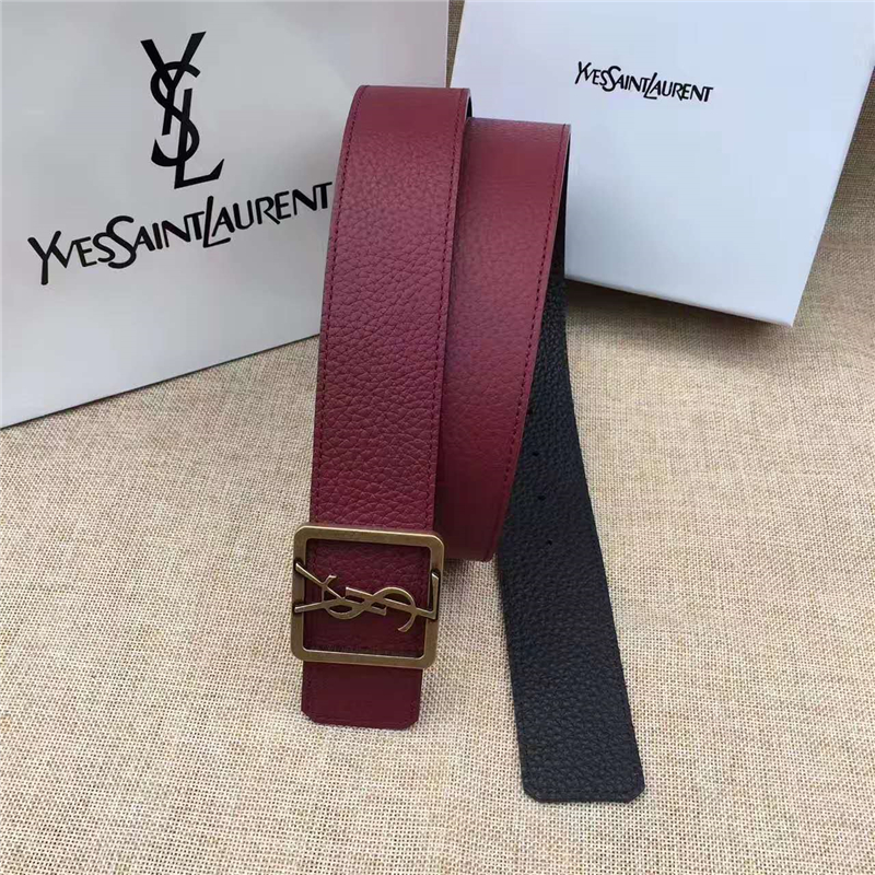 圣羅蘭 SYL 頭層牛皮荔枝紋 原單扣頭 雙面可用