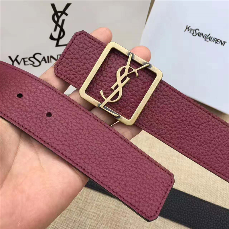 圣羅蘭 SYL 頭層牛皮荔枝紋 原單扣頭 雙面可用