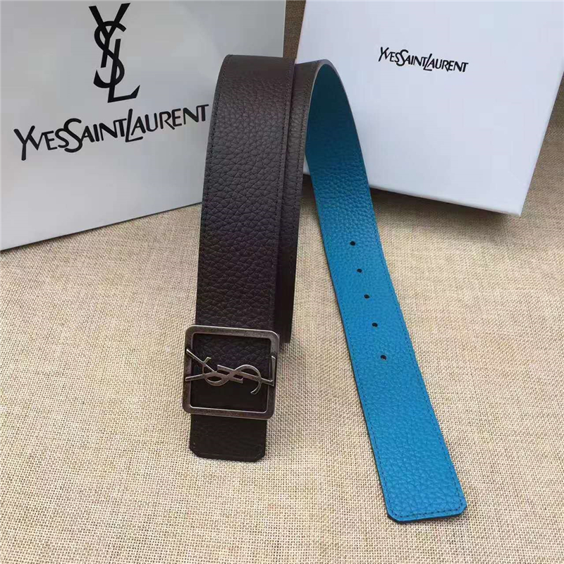 圣羅蘭 SYL 頭層牛皮荔枝紋 原單扣頭 雙面可用