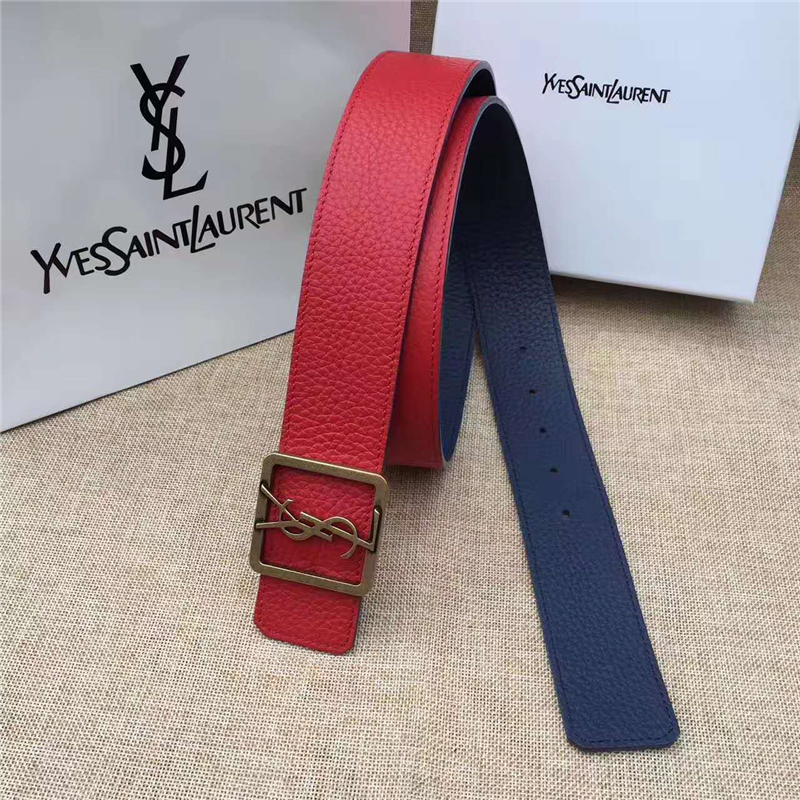 圣羅蘭 SYL 頭層牛皮荔枝紋 原單扣頭 雙面可用