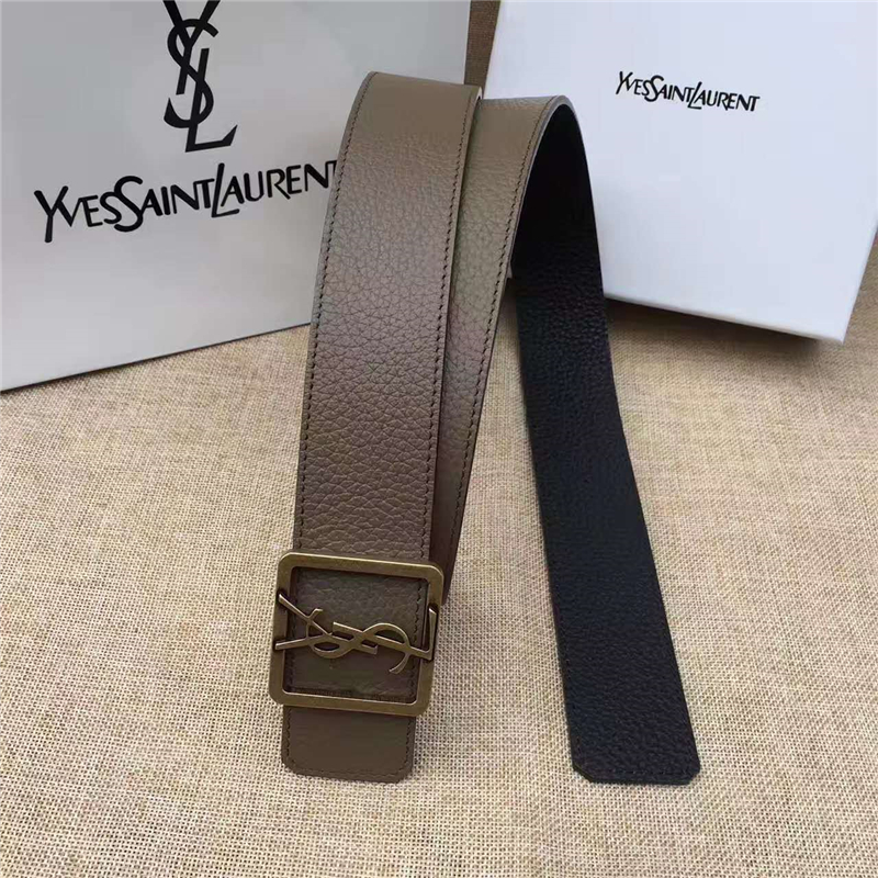 圣羅蘭 SYL 頭層牛皮荔枝紋 原單扣頭 雙面可用