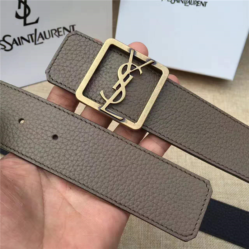 圣羅蘭 SYL 頭層牛皮荔枝紋 原單扣頭 雙面可用