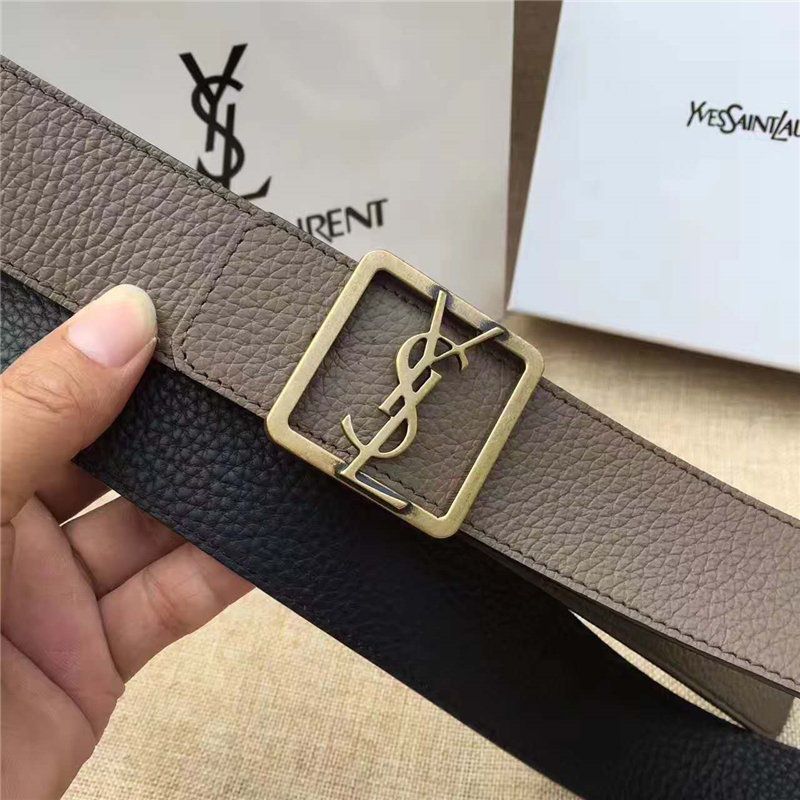 圣羅蘭 SYL 頭層牛皮荔枝紋 原單扣頭 雙面可用