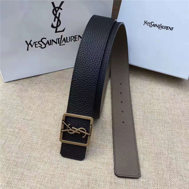 圣羅蘭 SYL 頭層牛皮荔枝紋 原單扣頭 雙面可用