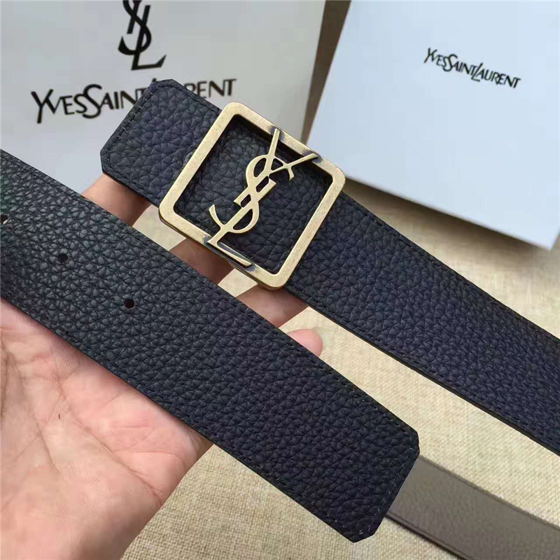 圣羅蘭 SYL 頭層牛皮荔枝紋 原單扣頭 雙面可用