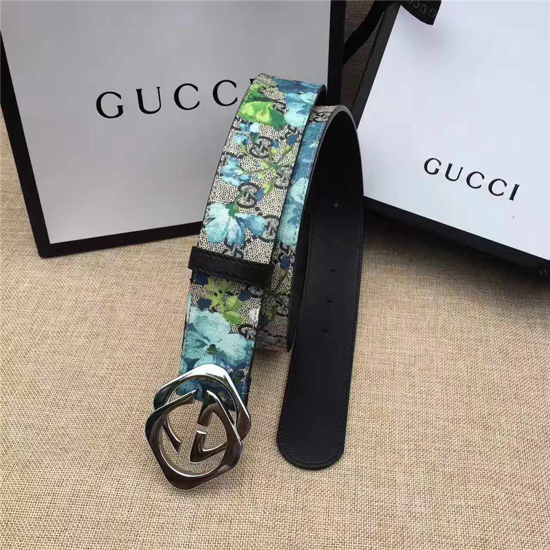 古馳Gucci i2017新品上市 互扣式雙G帶扣腰帶 Blooms天竺蔡印花