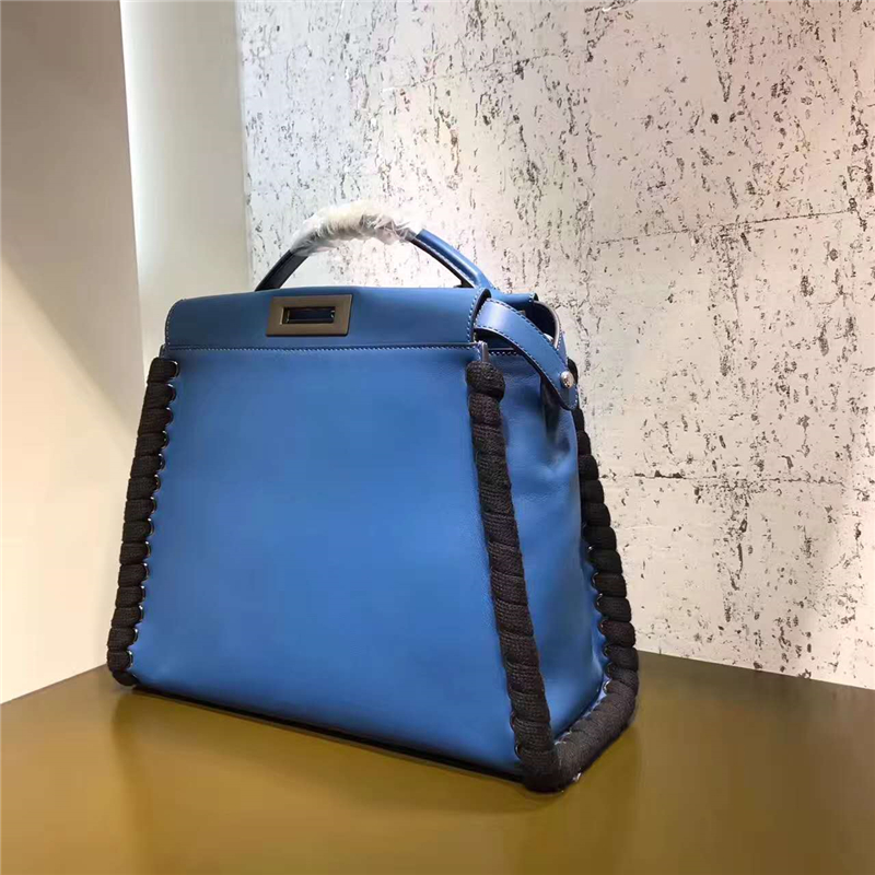 FENDI 芬迪7210 小牛皮革手提包 皮條穿孔 編繩肩帶 單提手