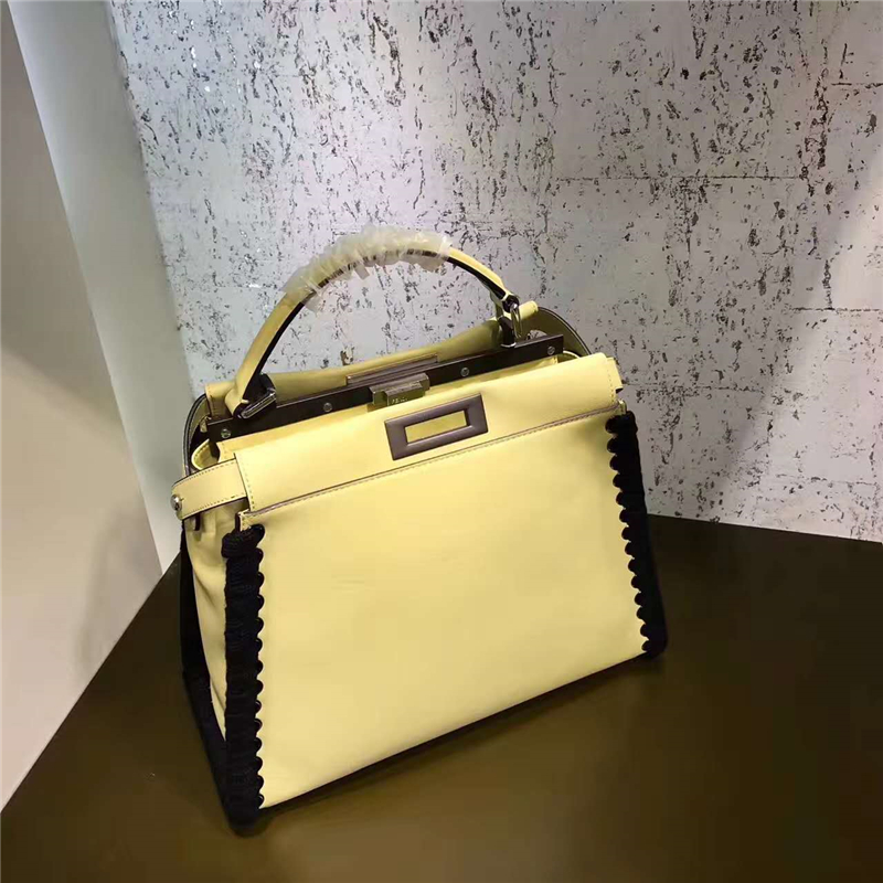 FENDI 芬迪7210 小牛皮革手提包 皮條穿孔 編繩肩帶 單提手