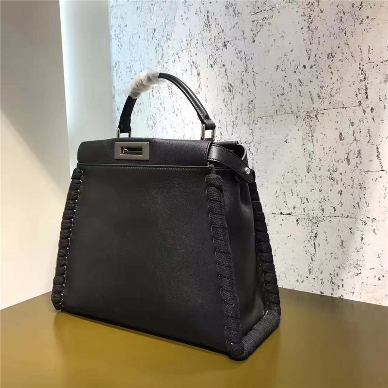 FENDI 芬迪7210 小牛皮革手提包 皮條穿孔 編繩肩帶 單提手