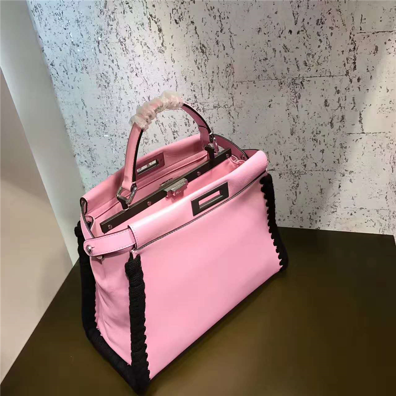 FENDI 芬迪7210 小牛皮革手提包 皮條穿孔 編繩肩帶 單提手