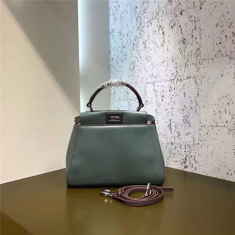 2590 FENDI 芬迪 拼色軟羊革 手提包 金屬配件 綠色