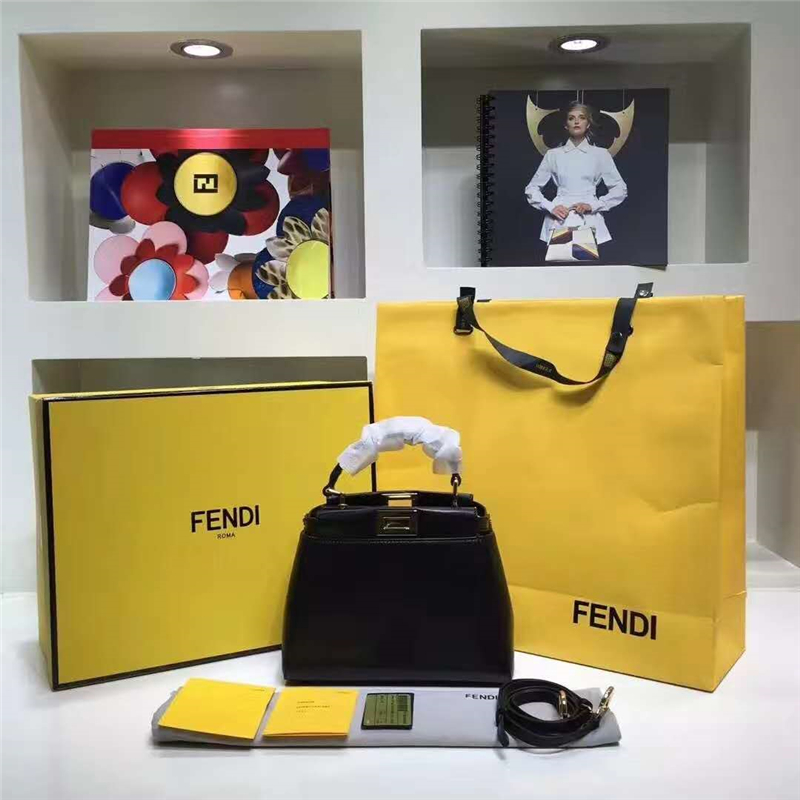 2590 FENDI 芬迪 拼色軟羊革 手提包 兩個內袋 金屬配件 黑色
