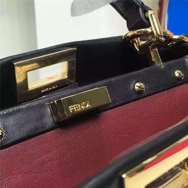 2590 FENDI 芬迪 拼色軟羊革 手提包 兩個內袋 金屬配件 黑色