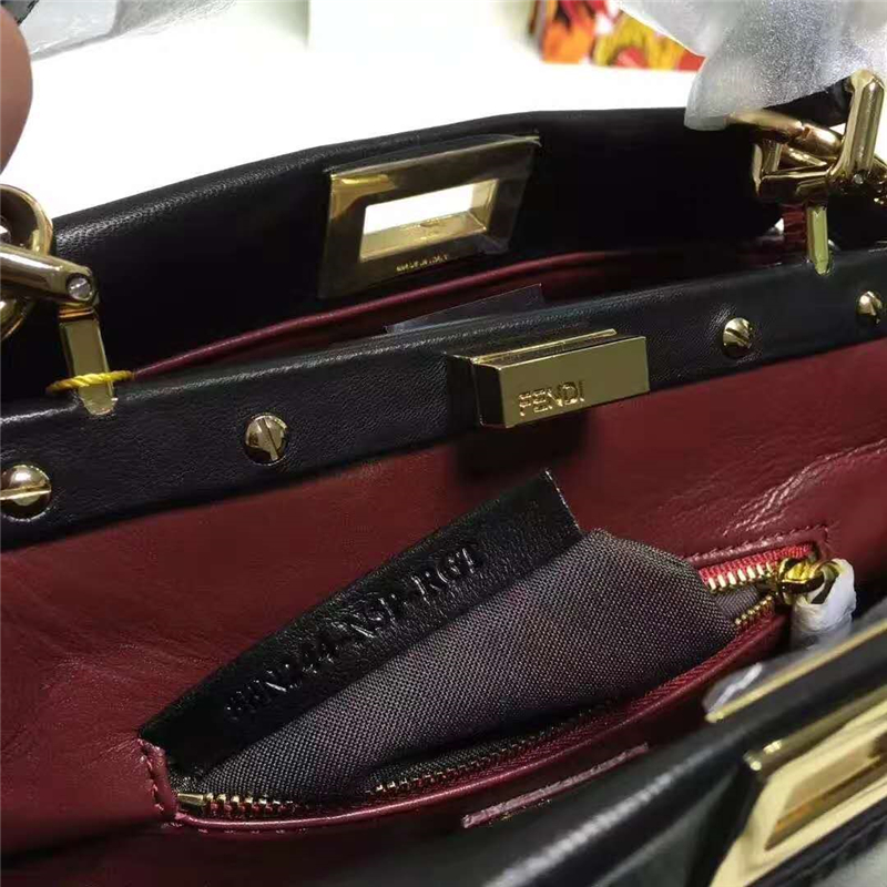 2590 FENDI 芬迪 拼色軟羊革 手提包 兩個內袋 金屬配件 黑色