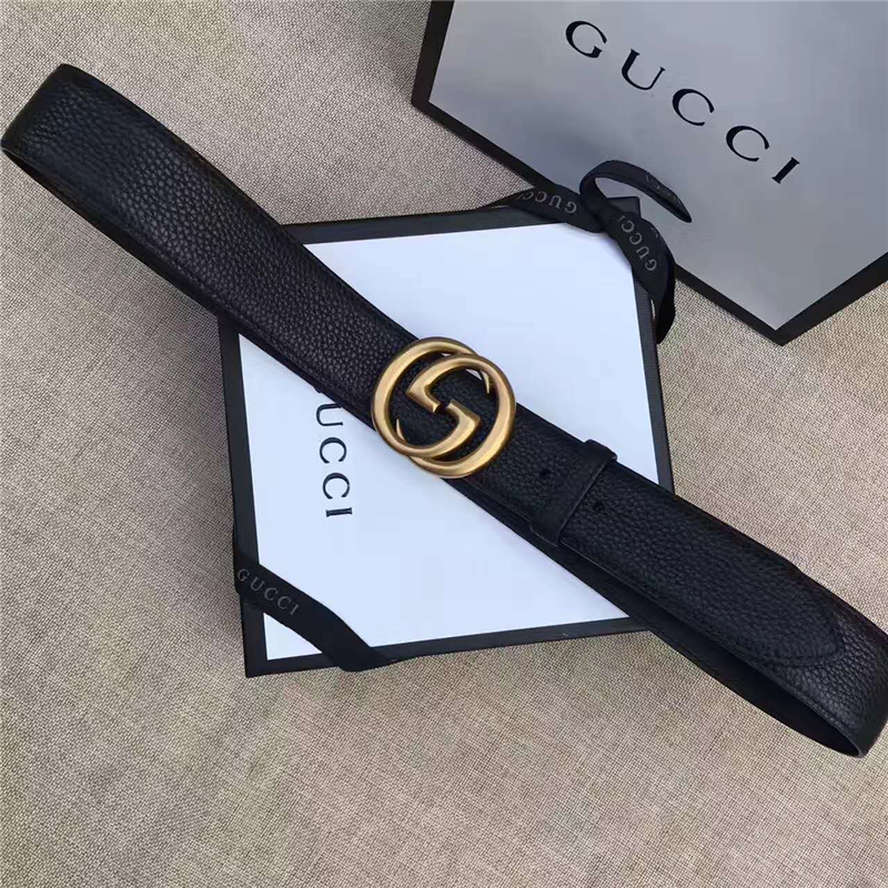 GUCCI 古奇雙G 原版牛皮荔枝紋 金屬腰帶扣 超凡品味 進口牛皮