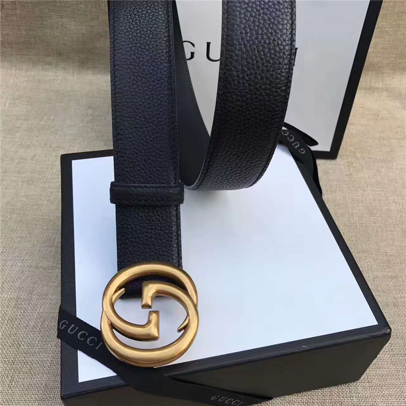 GUCCI 古奇雙G 原版牛皮荔枝紋 金屬腰帶扣 超凡品味 進口牛皮