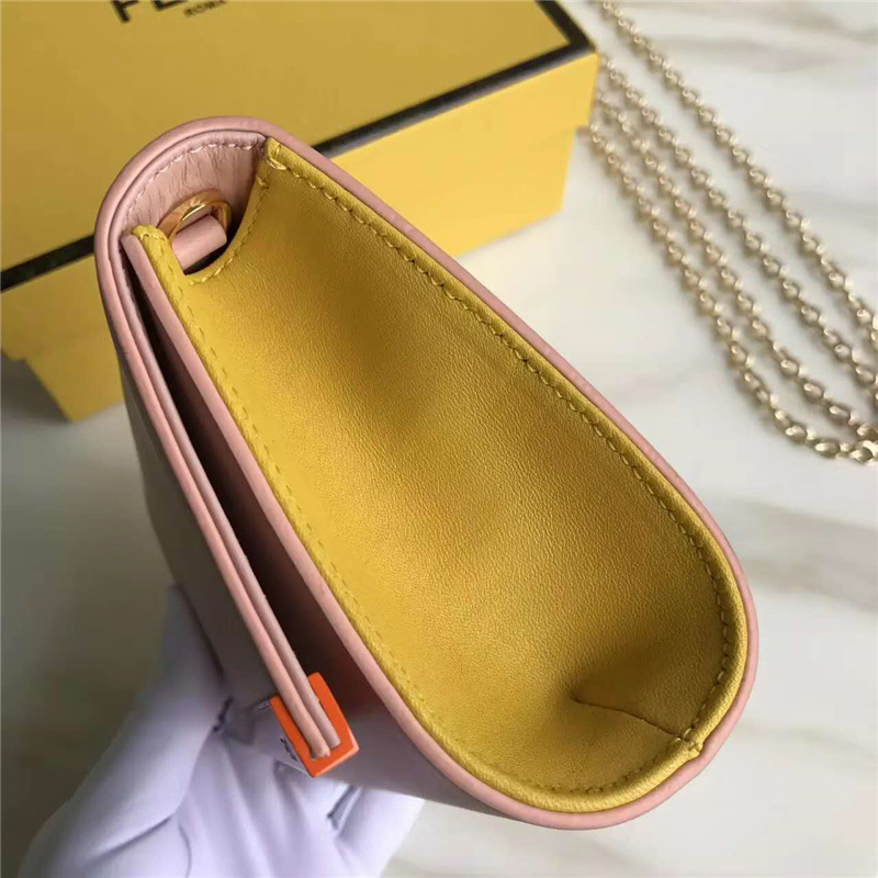2305 Fendi 芬迪 2305 小牛皮 撞色拼皮迷你單肩鏈條包 粉色