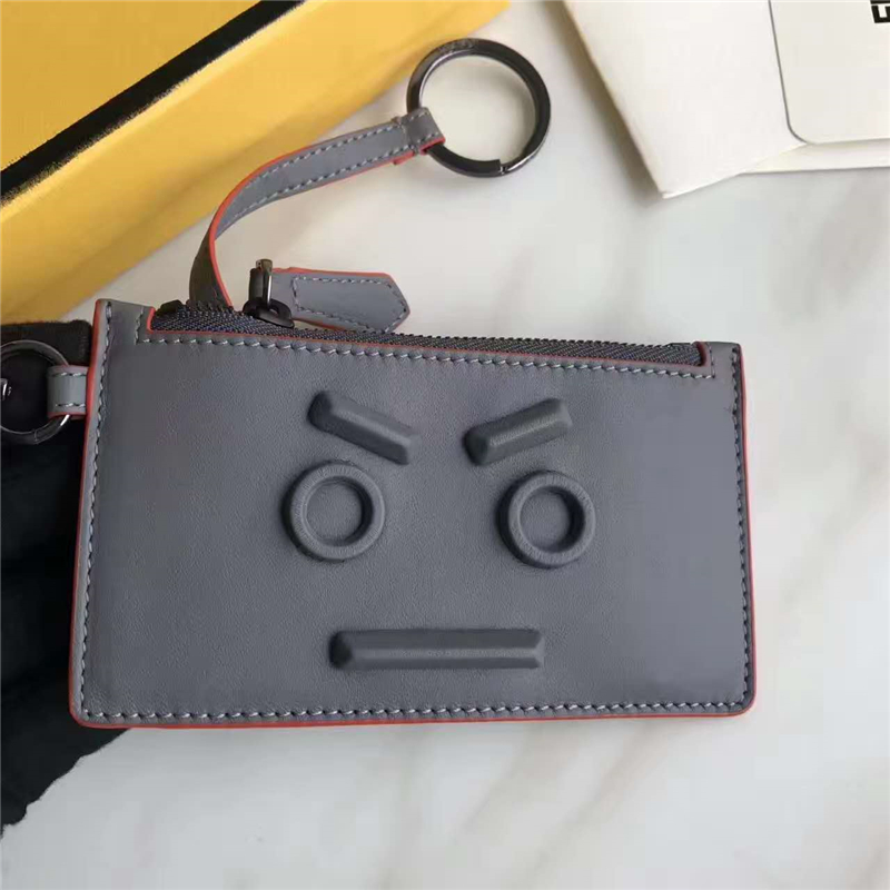 FENDI 芬迪 2017新款 face浮雕同色貼花 小牛皮 零錢包 鑰匙包 灰色