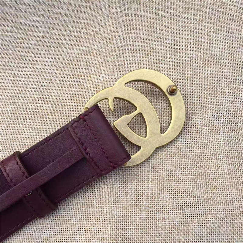 Gucci 原版牛皮搭配原單仿古銅珍珠雙G扣頭 腰帶 彰顯超凡品味 頂級(jí)精品 棕紅色