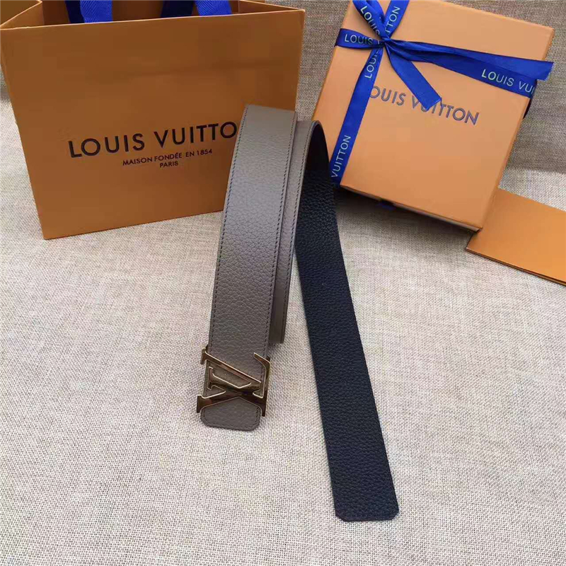 LV皮帶 原單品質 專柜新包裝 進口牛皮 手工縫線 雙面可用 灰色