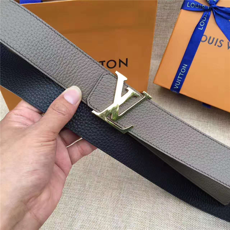 LV皮帶 原單品質 專柜新包裝 進口牛皮 手工縫線 雙面可用 灰色