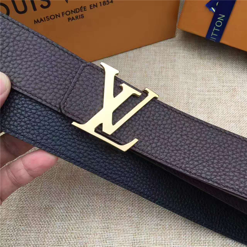 LV皮帶 原單品質 專柜新包裝 進口牛皮 手工縫線 雙面可用 深棕色