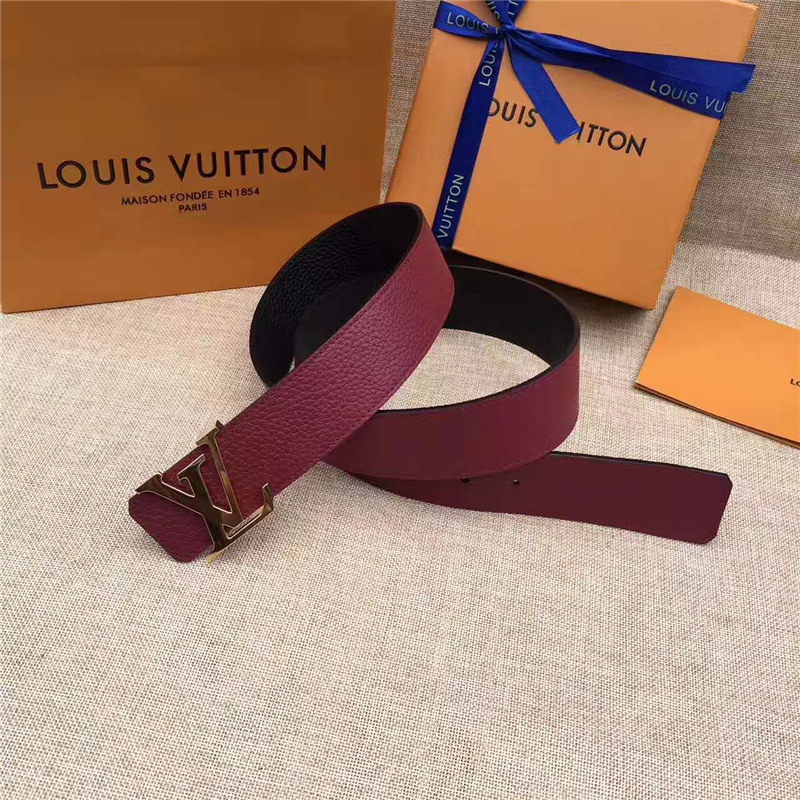 LV皮帶 原單品質 專柜新包裝 進口牛皮 手工縫線 雙面可用 紫紅色