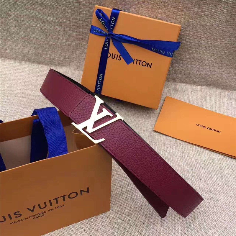 LV皮帶 原單品質 專柜新包裝 進口牛皮 手工縫線 雙面可用 紫紅色