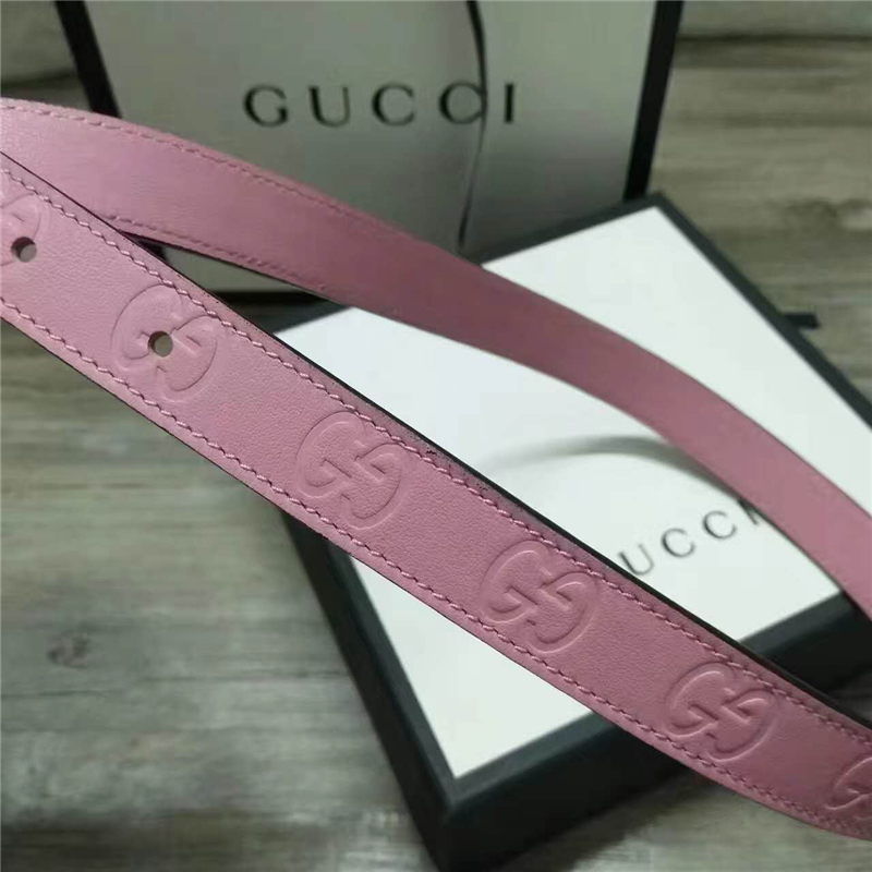 Gucci 新款 進口原版小牛皮壓花 女士腰帶 雙G扣頭 雙面可用 粉色金扣