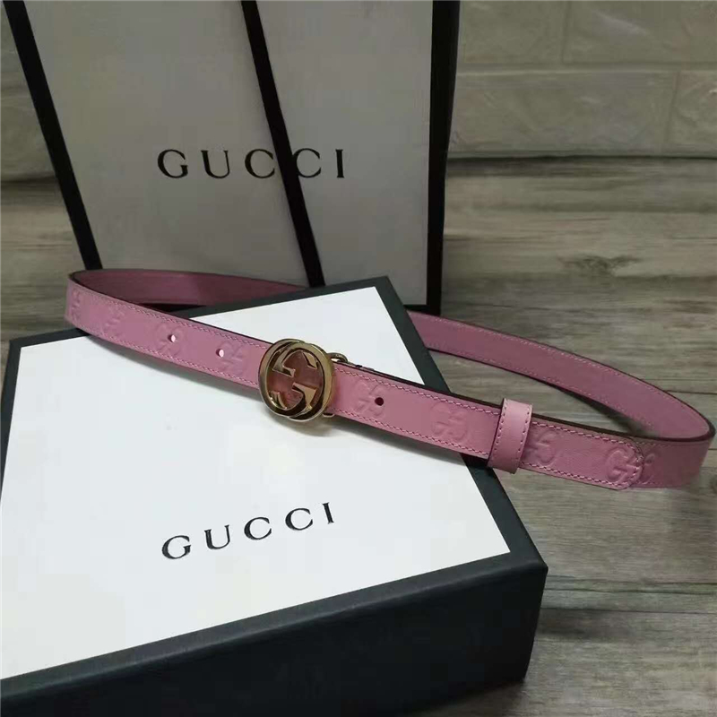 Gucci 新款 進口原版小牛皮壓花 女士腰帶 雙G扣頭 雙面可用 粉色金扣