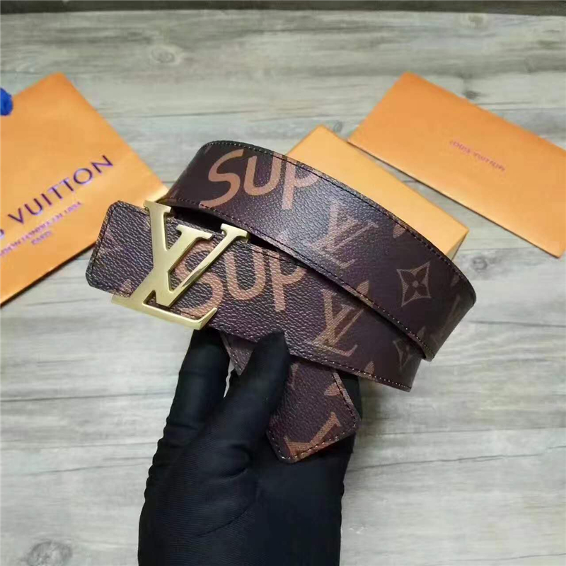 Louis vuitton 路易威登 STAMP 休閑款男士腰帶 啡色金扣