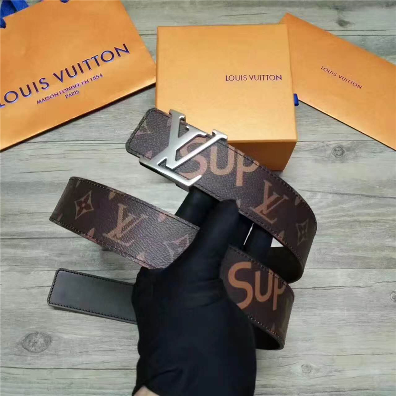 Louis vuitton 路易威登 STAMP 休閑款男士腰帶 啡色銀扣