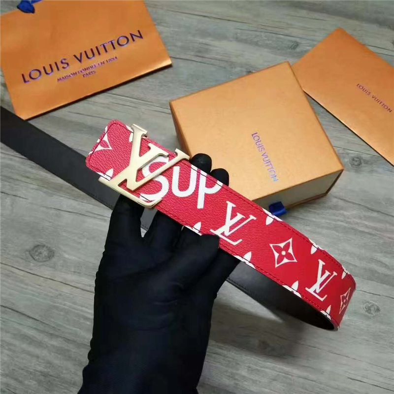 Louis vuitton 路易威登 STAMP 休閑款男士腰帶 紅色金扣