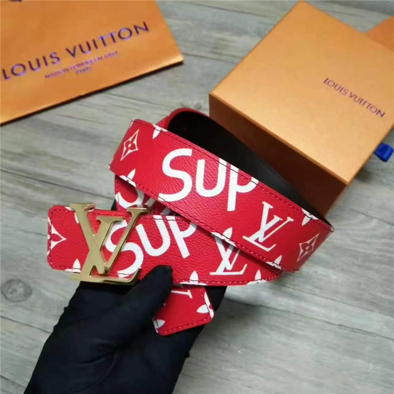 Louis vuitton 路易威登 STAMP 休閑款男士腰帶 紅色金扣