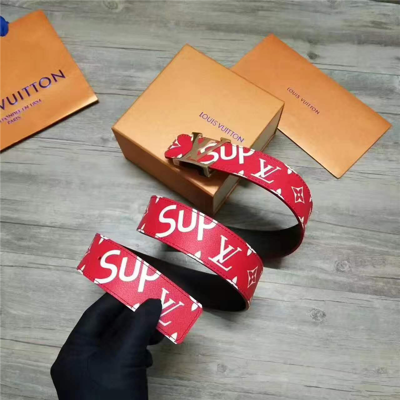 Louis vuitton 路易威登 STAMP 休閑款男士腰帶 紅色金扣