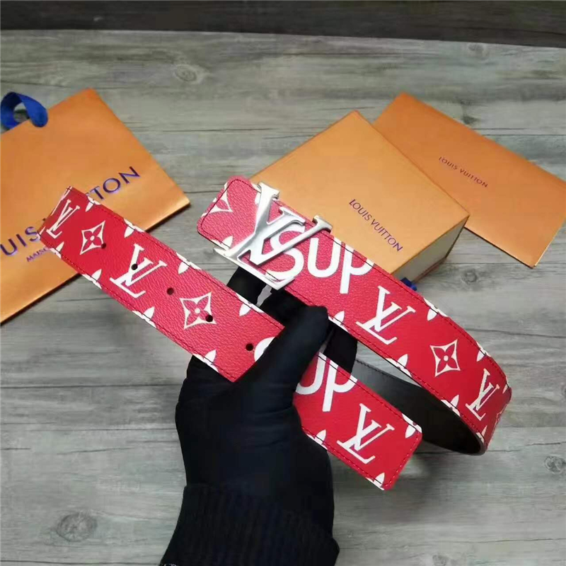 Louis vuitton 路易威登 STAMP 休閑款男士腰帶 紅色銀扣