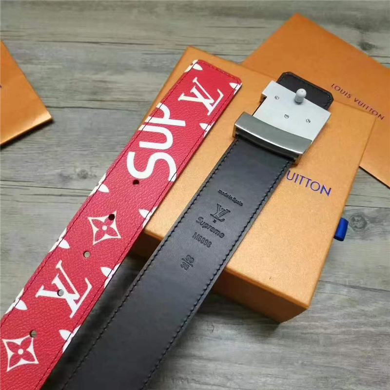 Louis vuitton 路易威登 STAMP 休閑款男士腰帶 紅色銀扣