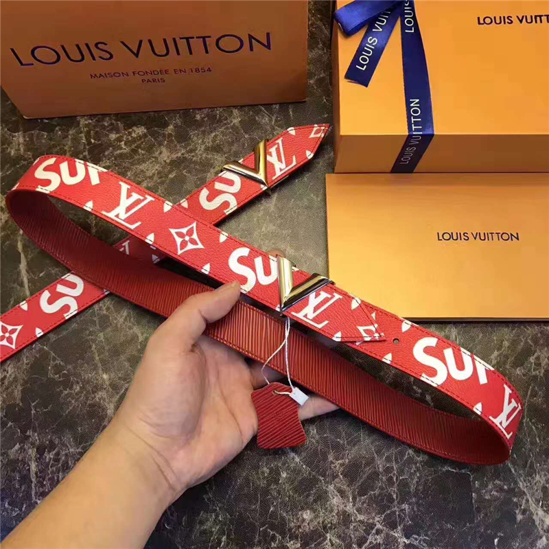 LV 路易威登 Supreme聯(lián)名合作款 獨(dú)家新品 女士腰帶 雙面用 紅色印花字