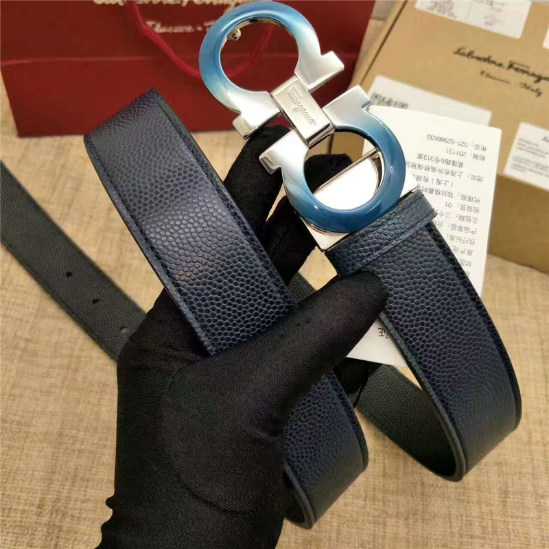 Salvatore Ferragamo 菲拉格慕 Ferragmo正品同款 高端定制 進口雙面 時尚休閑皮帶 藍色漸變扣