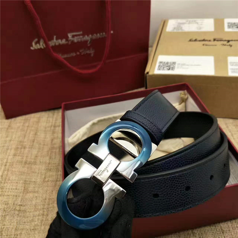 Salvatore Ferragamo 菲拉格慕 Ferragmo正品同款 高端定制 進口雙面 時尚休閑皮帶 藍色漸變扣