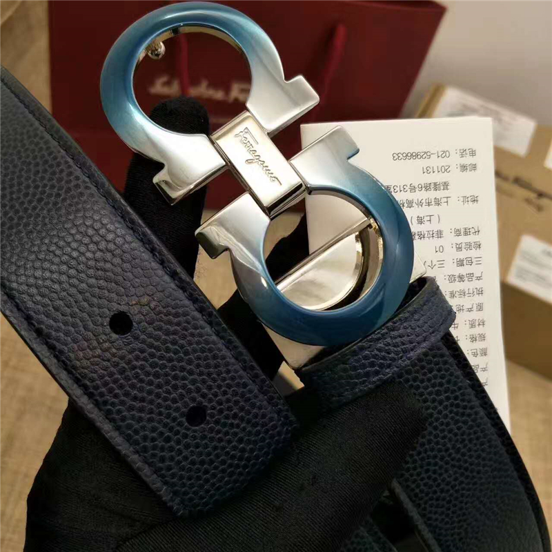 Salvatore Ferragamo 菲拉格慕 Ferragmo正品同款 高端定制 進口雙面 時尚休閑皮帶 藍色漸變扣
