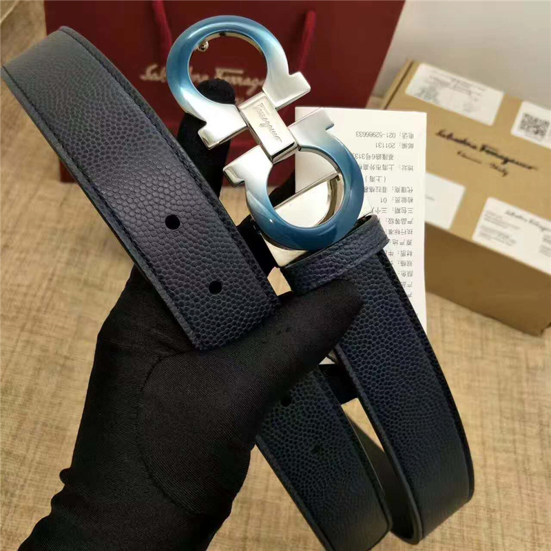 Salvatore Ferragamo 菲拉格慕 Ferragmo正品同款 高端定制 進口雙面 時尚休閑皮帶 藍色漸變扣