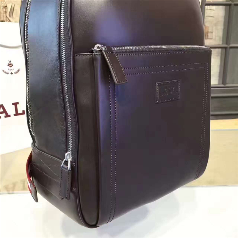 BALLY歐洲裝柜新款 進口牛皮 時尚休閑男士雙肩包 咖啡色