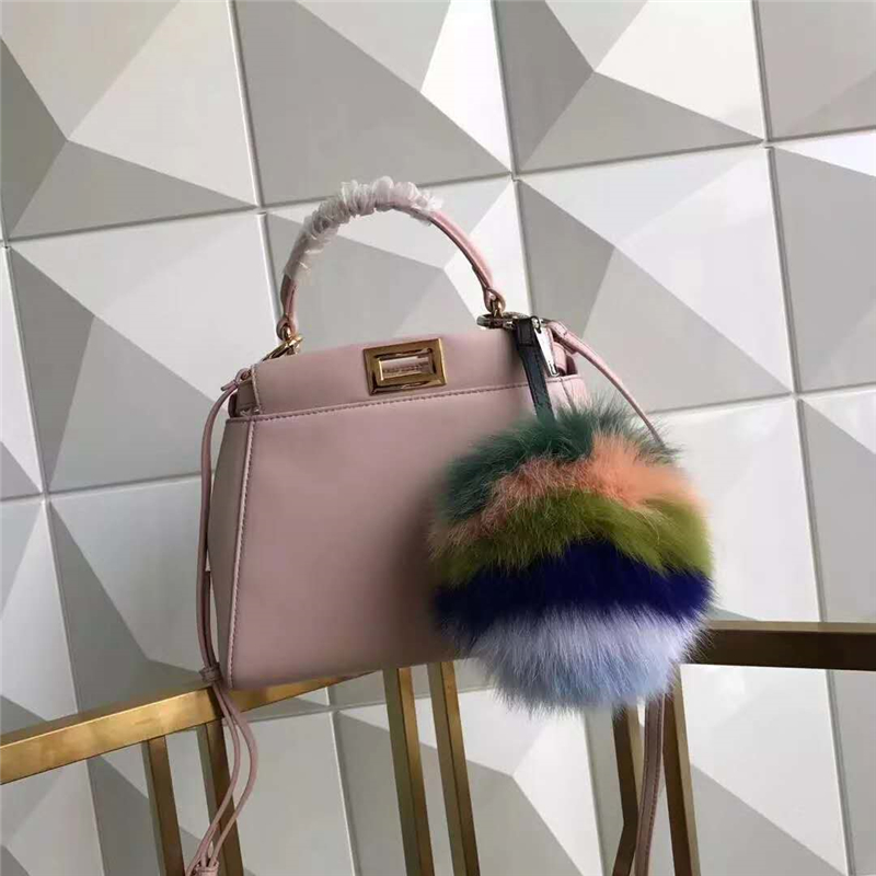 2590 FENDI 芬迪 軟羊皮革手提包 兩個內袋 金屬配件 粉色