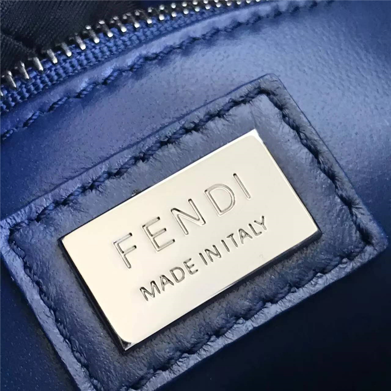 2590 FENDI 芬迪 軟羊皮革手提包 兩個內袋 金屬配件 藍色
