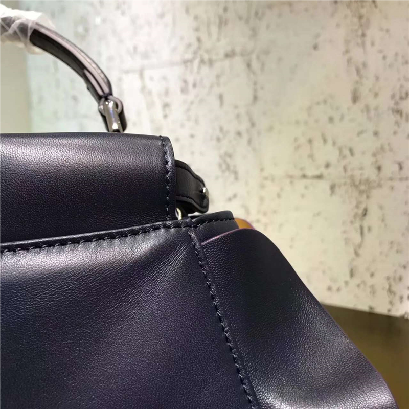 FENDI 芬迪 8773 2107時裝秀款 波紋荷葉邊 小牛皮拼色 單肩手提包 深藍色