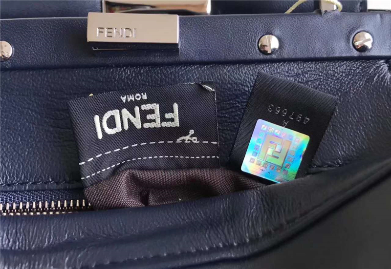 FENDI 芬迪 8773 2107時裝秀款 波紋荷葉邊 小牛皮拼色 單肩手提包 深藍色
