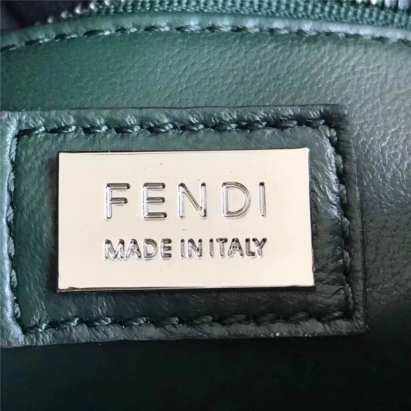 FENDI 芬迪 8773 2107時裝秀款 波紋荷葉邊 小牛皮拼色 單肩手提包 墨綠色