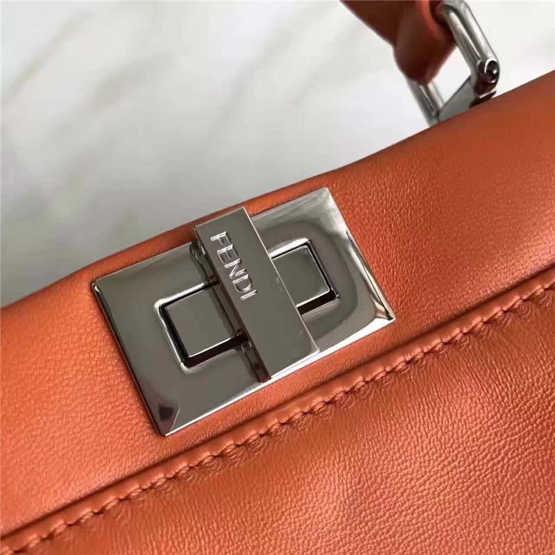 FENDI 芬迪 8773 2107時(shí)裝秀款 波紋荷葉邊 小牛皮拼色 單肩手提包 橙色